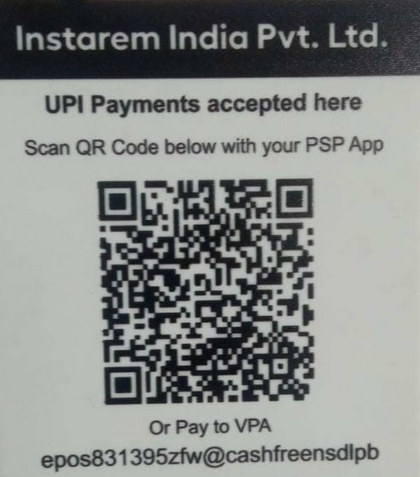 UPI QR code — scan to pay via BHIM UPI, Google Pay, PhonePe, or Paytm
